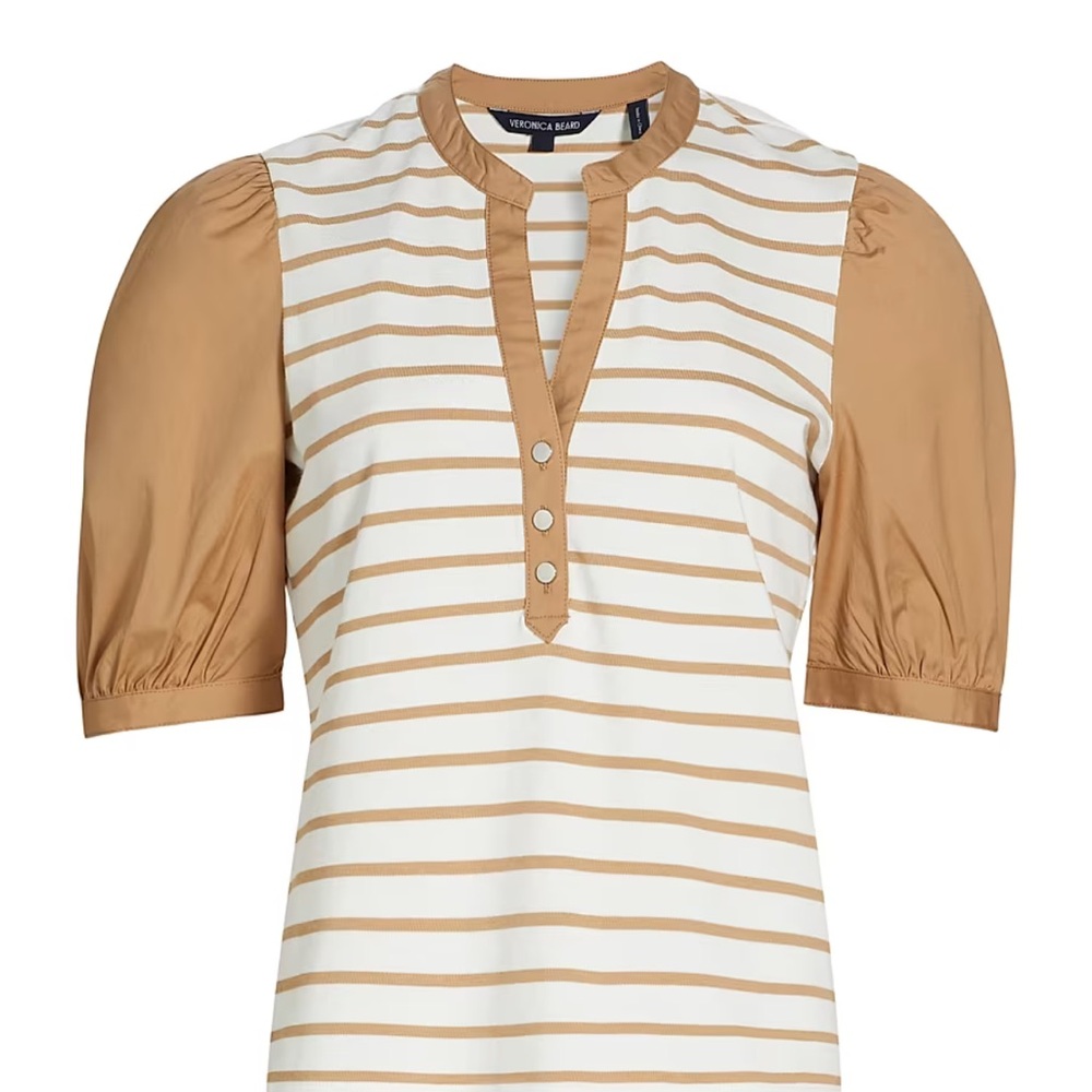 Veronica Beard Tan and White Striped Blouse, NWT - Picture 2 of 4